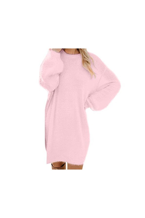 FGUUTYM Mini robe à manches longues sexy et chaude avec poche à manches longues - Pull noir avec fleurs, Rose, L