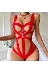 liaddkv Ensemble de lingerie sexy avec col ras du cou creux et ceinture tissée pour femme, rouge, XXXXL