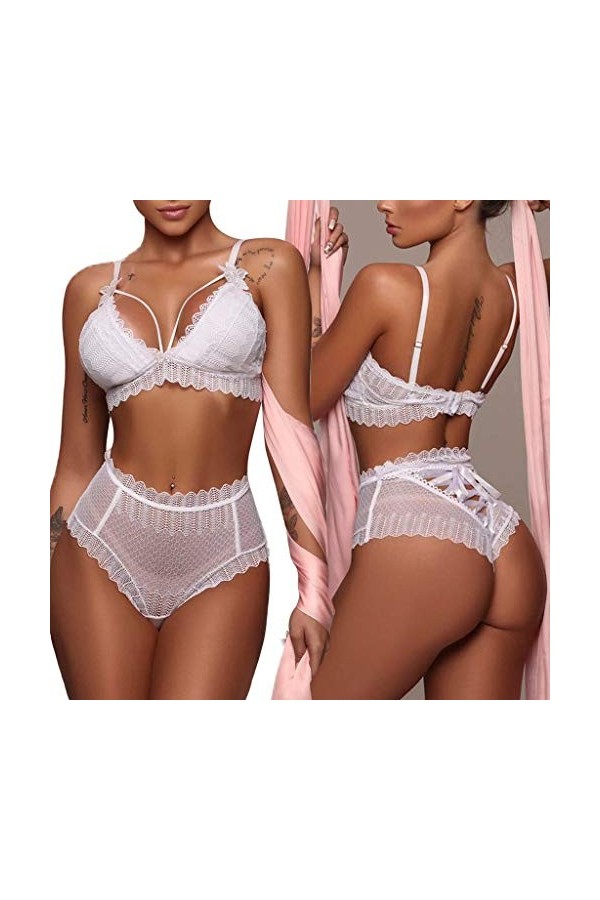 LDadgf Ensemble de soutien-gorge blanc S-2XL avec nœud papillon pour femme, Blanc., S