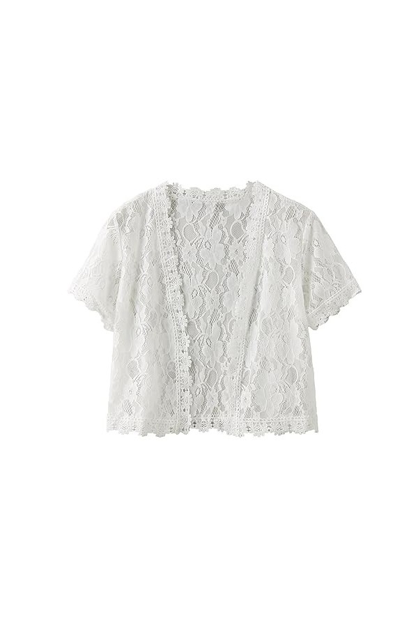 Gefomuofe Cardigans pour femme à manches longues avec dentelle pour femme été élégant floral imprimé col en V cardigan avec p