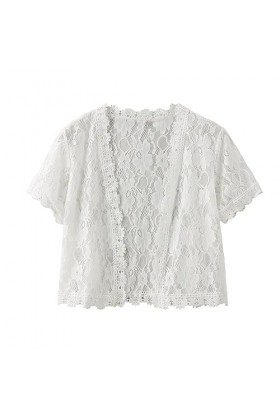 Gefomuofe Cardigans pour femme à manches longues avec dentelle pour femme été élégant floral imprimé col en V cardigan avec p