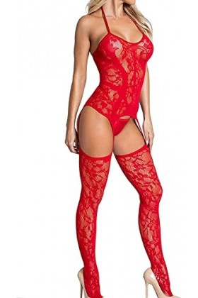 Walang Lip BobyStocking Nuisette en résille pour femme Taille unique, Rouge, taille unique
