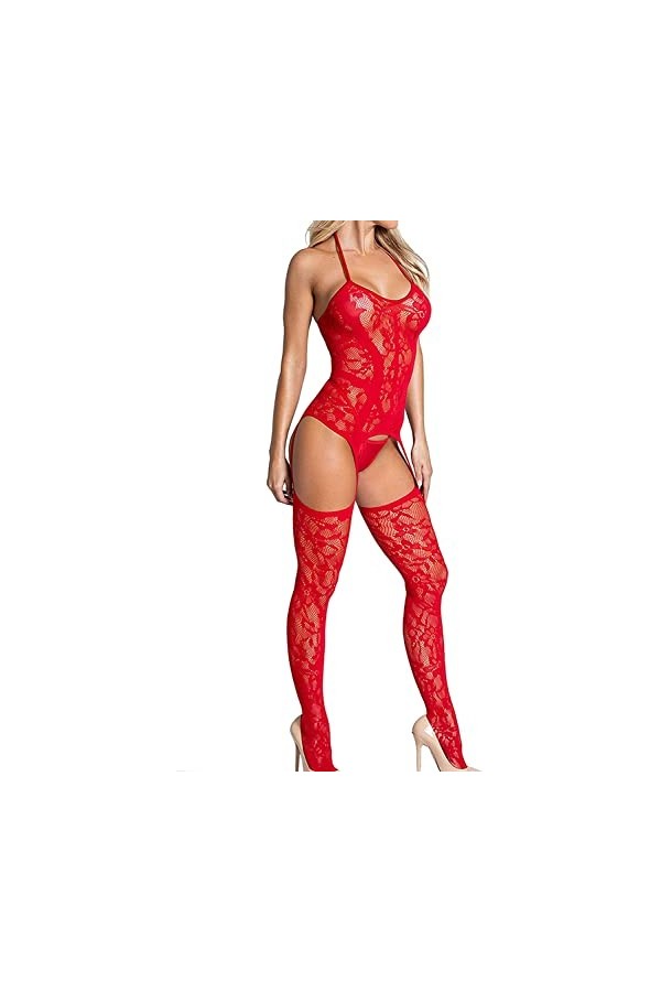 Walang Lip BobyStocking Nuisette en résille pour femme Taille unique, Rouge, taille unique