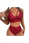 Générique Sexy Lady Sheer Floral Lace Pyjama Lingerie Set Taille Haute Vêtements De Nuit Soutien-Gorge Et Culotte Deux Pièces