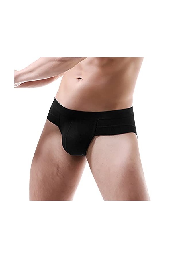 Sous-vêtements pour homme - Sexy - Sport - Respirant - Taille basse - Avec anneau de flèche, Noir , L