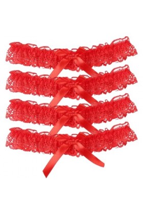 Obelunrp Garter en Dentelle, 4pcs Garter en Dentelle élastique avec nœud Papillon, jarretière de Mariage Noir Creux, Jarretiè