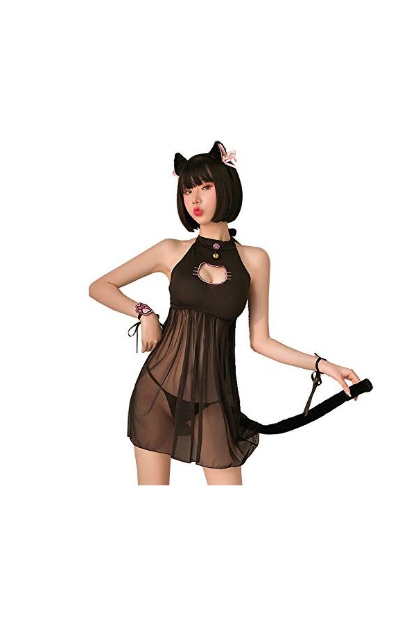 SINMIUANIME Ensemble de lingerie sexy pour femme avec robe transparente japonaise et lapin 6947 blanc 