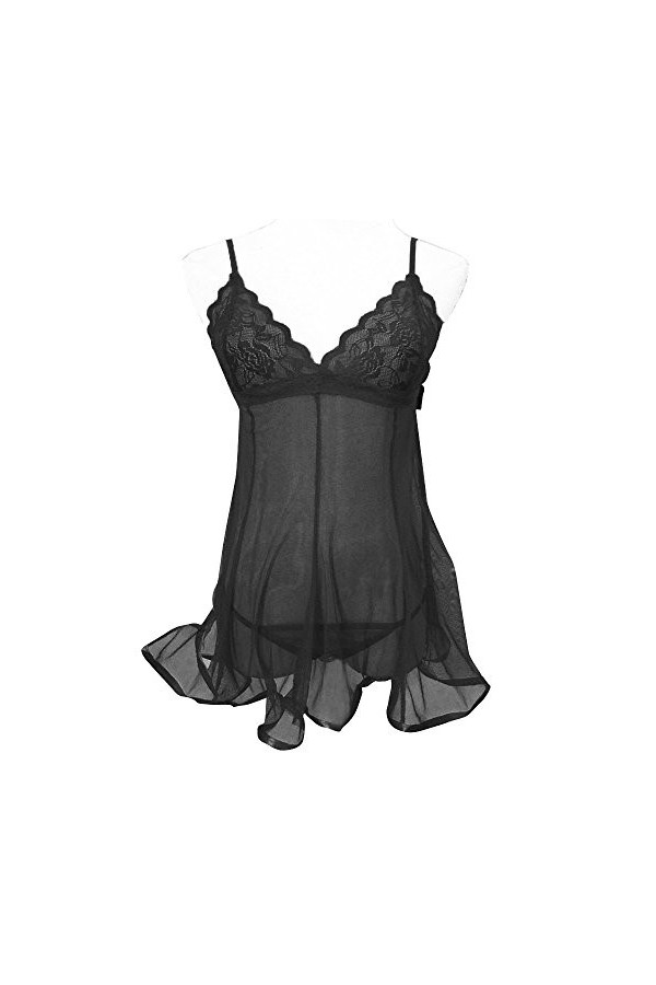 PANPANY Mode Femmes Sexy Arc Uniformes Tentation Sexy sous-Vêtements Chemise De Nuit Lingerie Satin Sexy Black, XL 