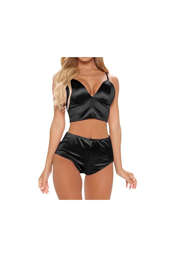 Ensemble de pyjama pour femme - Bikini court et sexy - Noir - Sous-vêtements sexy européens et américains - Pour adultes et f