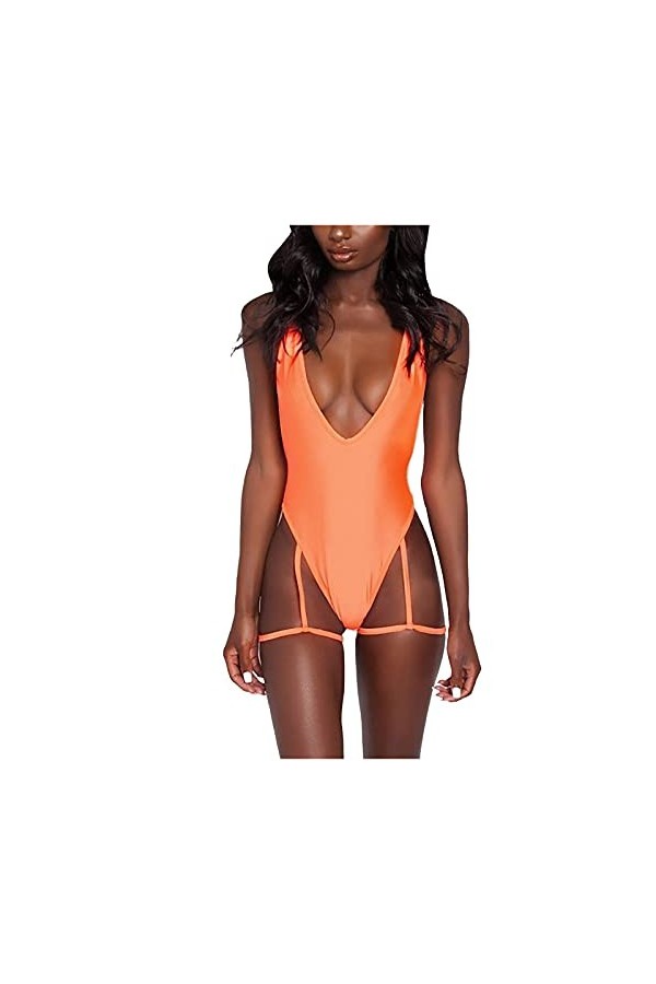 liaddkv Lingerie sexy à lacets pour femme - Une pièce - Pyjamas - Taille plus lingerie avec corset, Orange, M