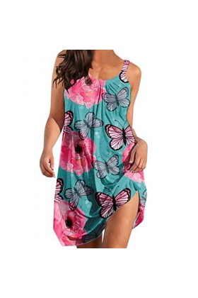 Vêtement Femme Ete Robe appropriée pour Les Femmes Robe dimpression sans Manches en Vrac Robe de Plage Robe de Mode Sexy Ron