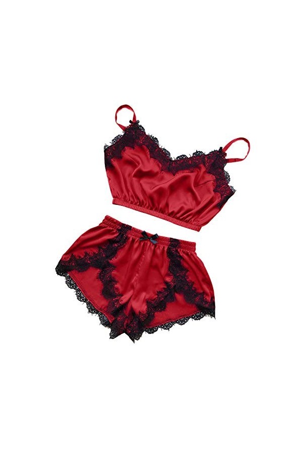 liaddkv Ensemble Femme Col V Dentelle Nourriture Cils Sexy Lingerie Enseignante, rouge, S