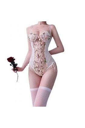 Body sexy en dentelle pour femme, Orange, taille unique