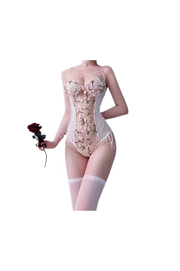 Body sexy en dentelle pour femme, Orange, taille unique