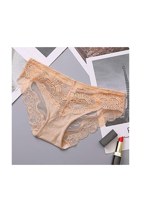 Culotte en Soie Glacée sans Couture pour Femmes Culotte Femme Taille Midi Confortable Slip Sexy Femmes Crochet Dentelle Sexy 