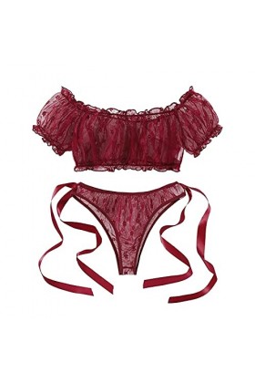 Lingerie Sexy Femme Broderie G-String Le Polyester pour shabiller à lextérieur Lady Costume Sexy Coquine Hot Wine, L 