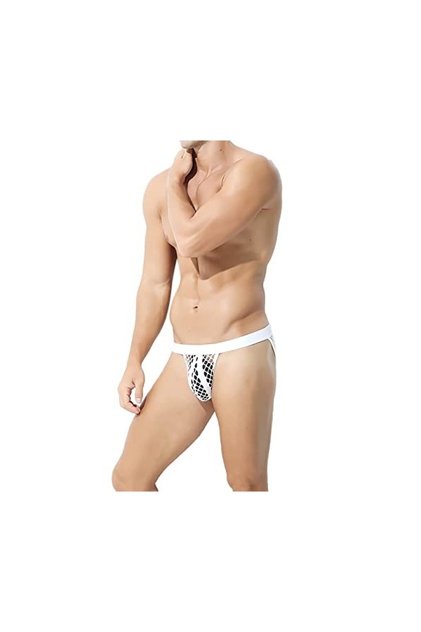 CreoQIJI Maillot de bain pour homme String tendance Culotte sexy Ride Up Sous-vêtements, Blanc., M