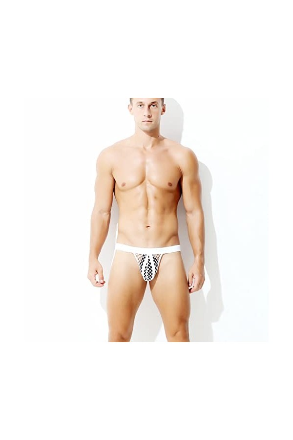 CreoQIJI Maillot de bain pour homme String tendance Culotte sexy Ride Up Sous-vêtements, Blanc., M