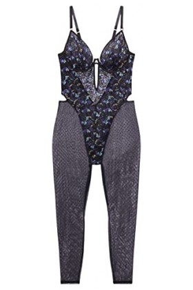 Savage X Combinaison en Dentelle et Maille avec Ailes de Papillon Catsuit, Wave Rider Bleu, Medium Femme