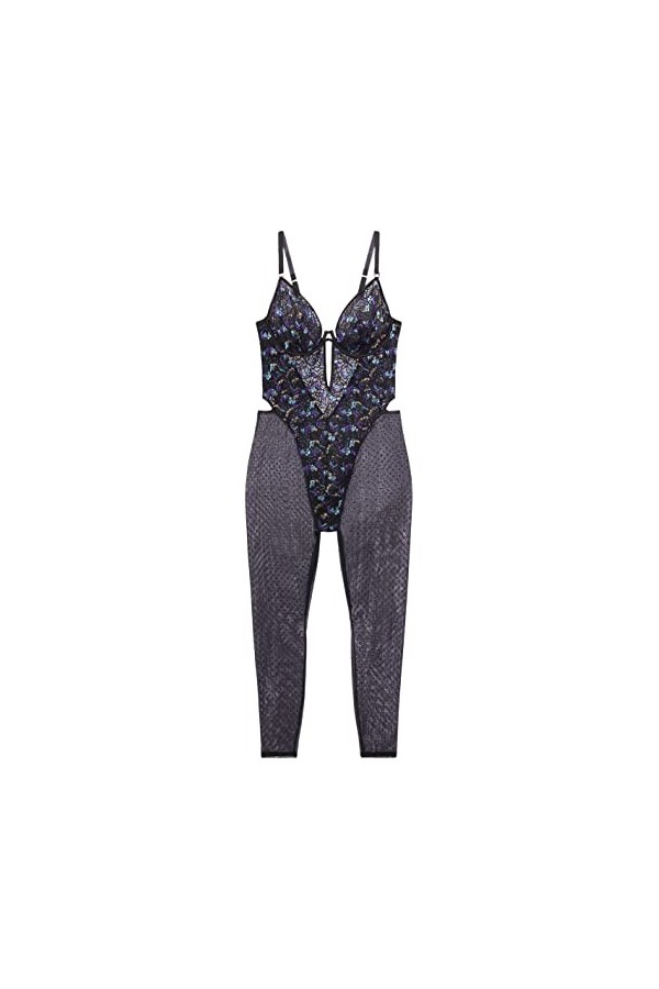Savage X Combinaison en Dentelle et Maille avec Ailes de Papillon Catsuit, Wave Rider Bleu, Medium Femme