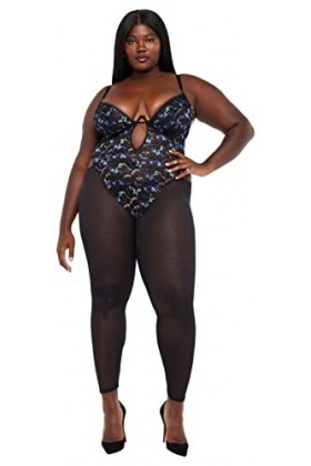 Savage X Combinaison en Dentelle et Maille avec Ailes de Papillon Catsuit, Wave Rider Bleu, Medium Femme