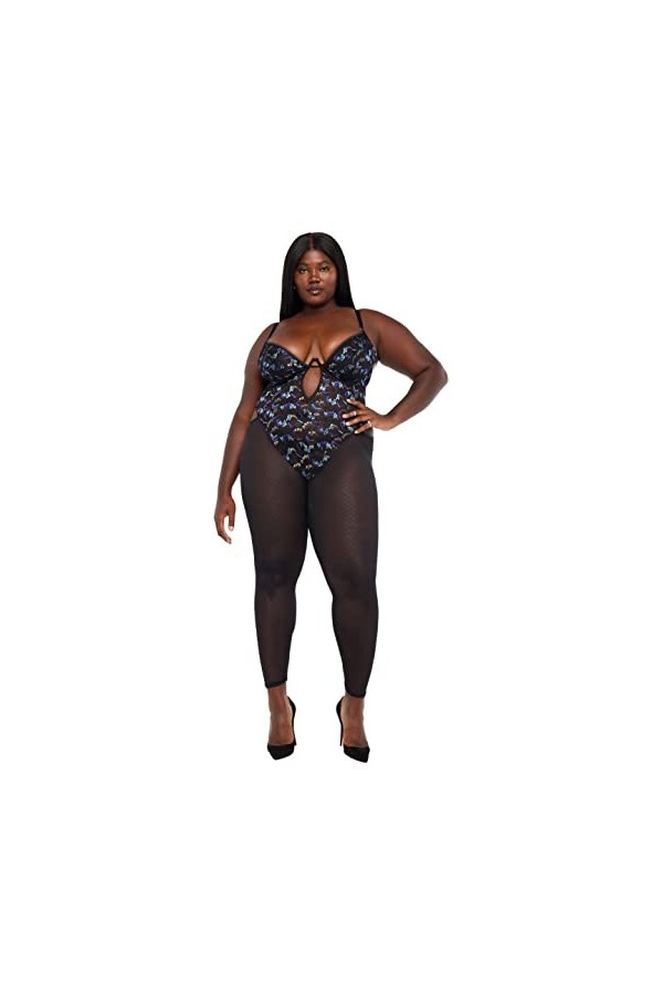 Savage X Combinaison en Dentelle et Maille avec Ailes de Papillon Catsuit, Wave Rider Bleu, Medium Femme