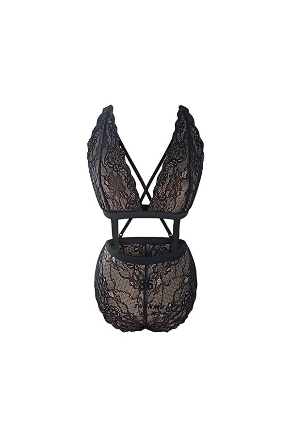 LDadgf Combinaison sexy en dentelle creuse pour femme - Trois points - Taille haute sexy - Grande taille, Noir , S