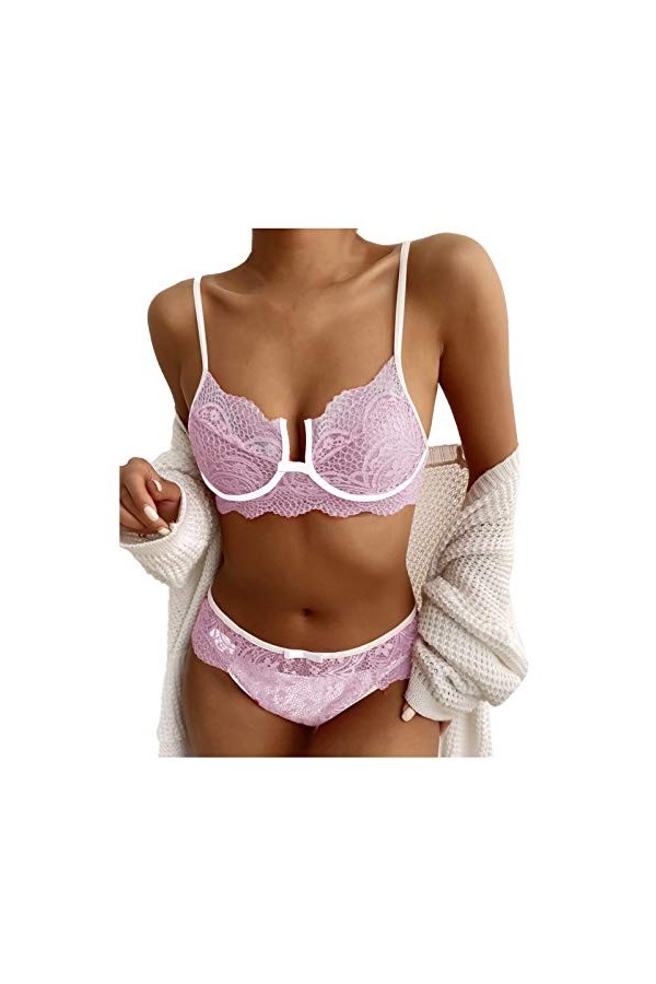 Vêtements De Nuit Femme Dentelle sous-Vetements Erotique Ensemble Soutien Gorge et String 2 Pièce Lingerie Sexy Ensemble Sexy