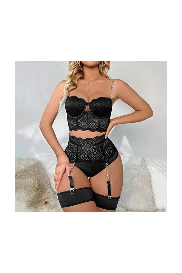 Lingerie Sexy pour Femme Femmes Lingerie Sexy Dentelle Crochet Découpe Soutien-Gorge Et Culotte Taille Haute Ensemble Push Up