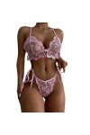 Viunychn Ensemble de lingerie 2 pièces pour femme avec volants et lanières scintillants, transparents, dentelle sexy, lacets,