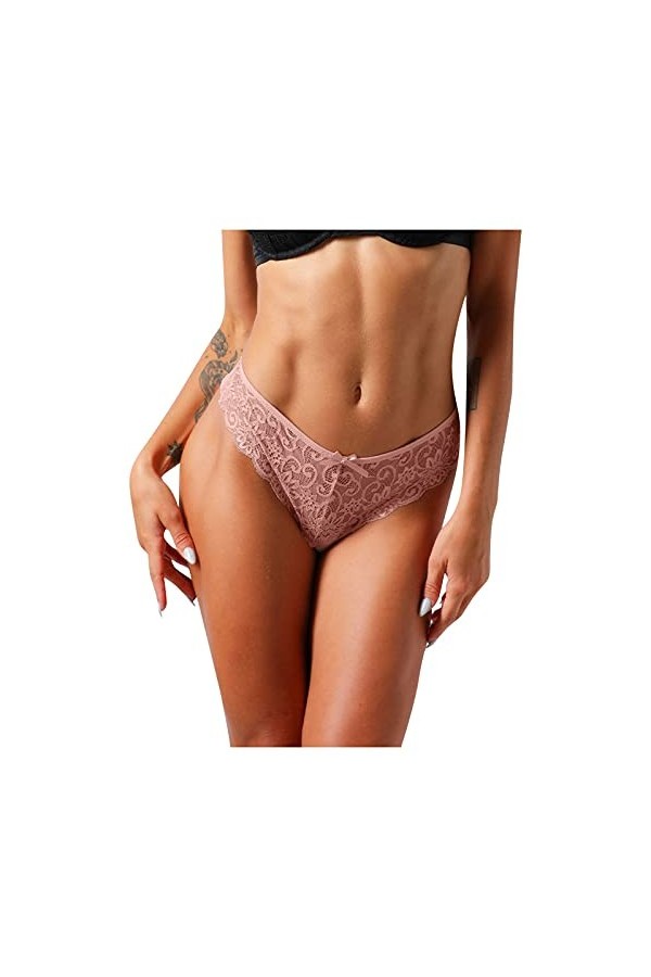 UOWEG Dentelle Creuse Culotte Lace-up Crochet sous-vêtements pour Femmes Culottes Sexy Out Dentelle Sexy Pink, M 