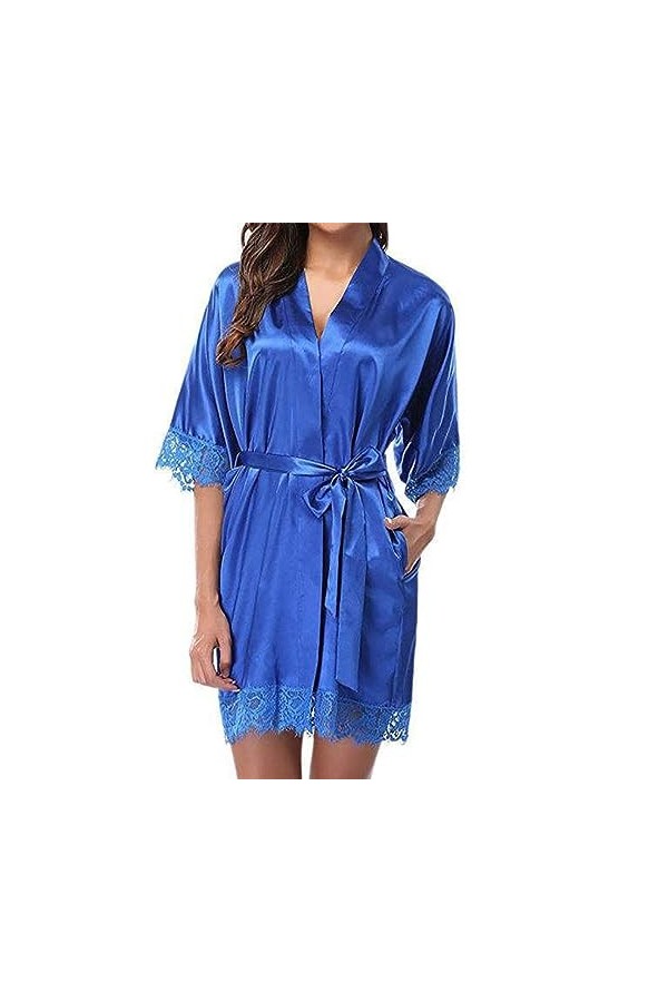 Peignoir confortable à manches mi-longues pour femme Bleu Taille L