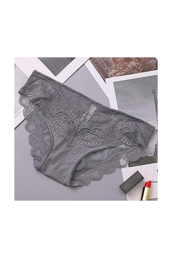 Culotte en Soie Glacée sans Couture pour Femmes Culotte Femme Taille Midi Confortable Slip Sexy Femmes Crochet Dentelle Sexy 