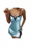 BIISDOST Chemise de Nuit Sexy pour Femmes Chemise en Dentelle Col en V Vêtements de Nuit Satin Slip Nuisette en Soie Lingerie