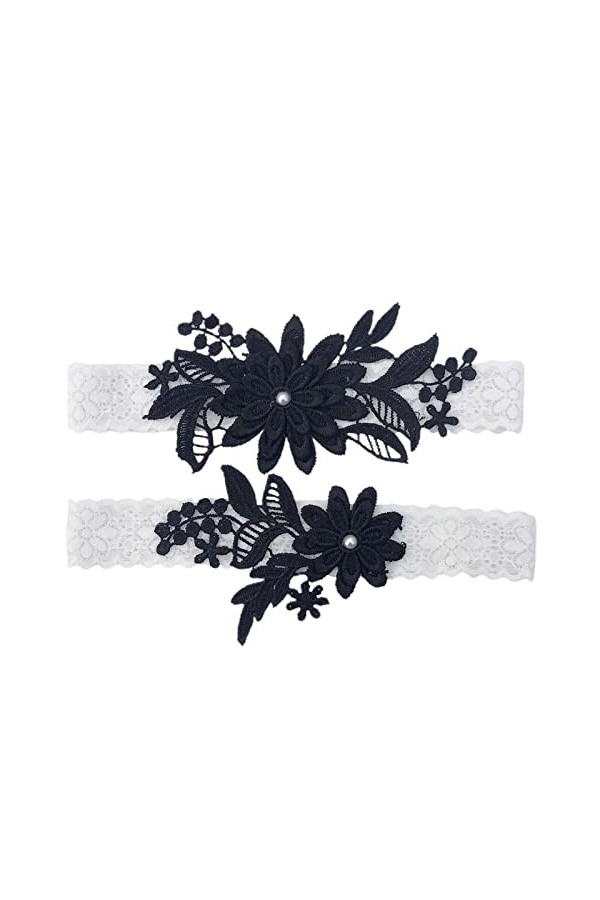 Fulenyi Mariage - Jarretière en Dentelle avec Marguerite,Ceinture Jarretelles Florales, Cadeau Mariage Perles Cousues à la Ma