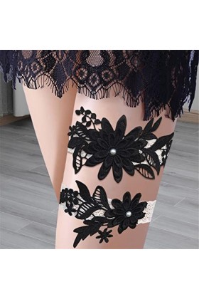 Fulenyi Mariage - Jarretière en Dentelle avec Marguerite,Ceinture Jarretelles Florales, Cadeau Mariage Perles Cousues à la Ma