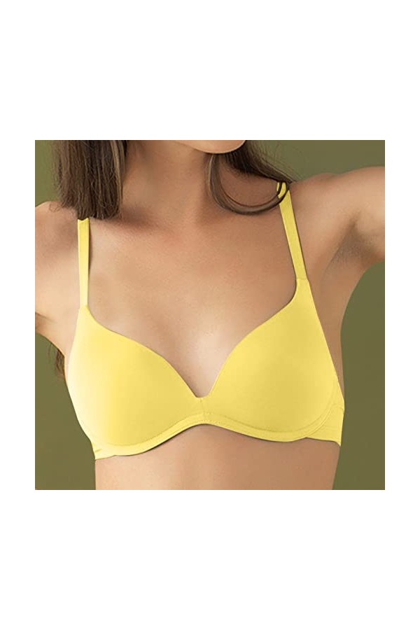 Lingerie soumissive pour femme sexy confortable sans trace léger beau dos soutien-gorge simple sexy et sans bordure, jaune, 6