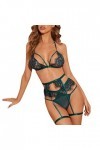 TDEOK Femmes Sexy Sous-vêtements Dos nu Sexy Sous-vêtements Creux Trois Pièces Ensemble Lingerie Sexy Grande Taille, vert, XX