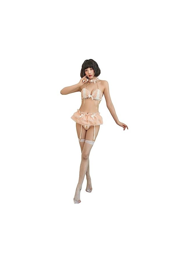 QNCLO Femmes Sexy Femme Vêtements de Soubrette Cosplay Dentelle Halloween Poupée Sous-vêtements Bleu 