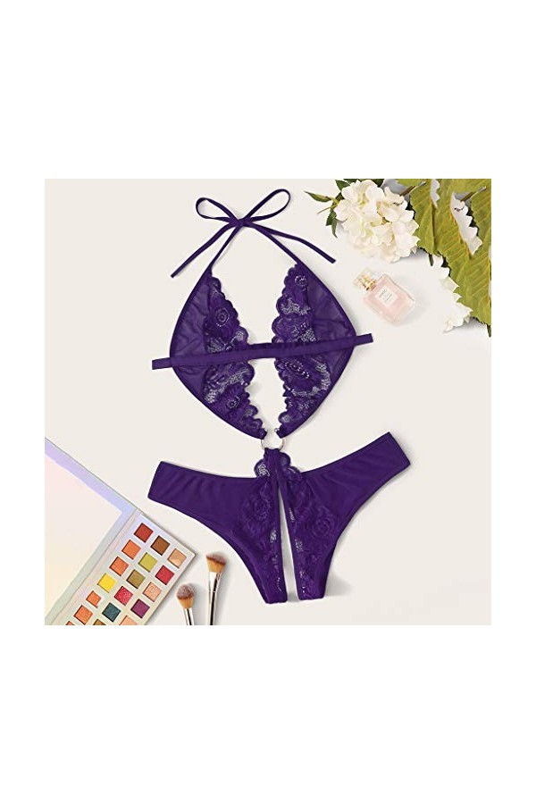 Générique Femmes Dentelle Profonde col en V Sexy Lingerie Body Une pièce vêtement sous-vêtements Robe Sexy Coquine Ouverte P