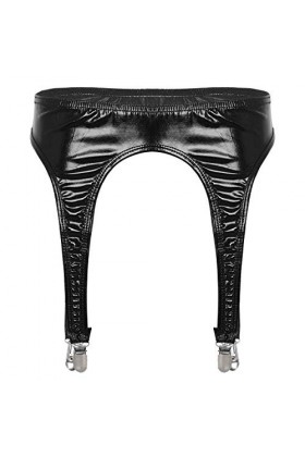 Alvivi Jupe Porte-Jarretelles Erotique Similicuir Métal Femme Lingerie Jarretières 4 Sangles Élastique Harnais Lingerie pour 