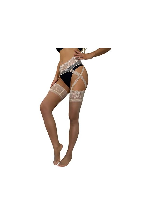 OIUHJN Bas sexy en dentelle pour femme, beige, taille unique