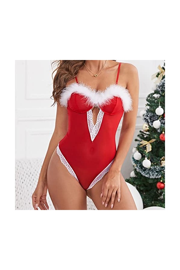 Lingerie sexy de Noël - Lingerie sexy pour femme - Ensemble de sous-vêtements - Nuisette en dentelle - Sous-vêtements - Pyjam