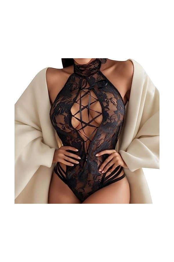 Kwatieh Lingerie Sexy Femme Coquine Hot - Nuisette Sexy Femme Sensuelle Body Ouvert Entrejambe Lingerie Coquine Femme Femme S