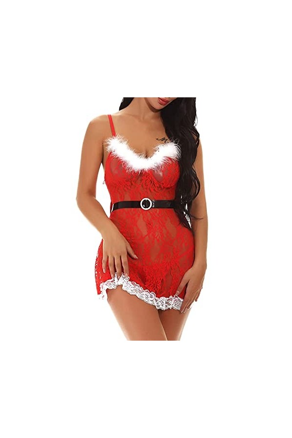 liaddkv Ensemble de lingerie sexy en dentelle pour femme - Père Noël, rouge, XL