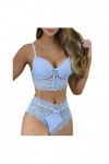 liaddkv Ensemble de lingerie sexy en dentelle pour femme avec nœud papillon sans fil M-3XL, bleu, XL