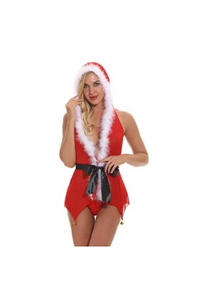 liaddkv Pyjama de Noël sans manches sexy pour femme Sous-vêtements Lingerie Police Costume Lingerie, rouge, L