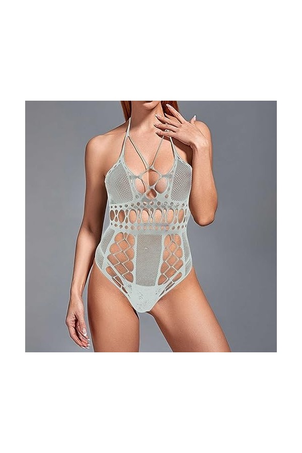 wjiNFDFG Vêtements Sexy Sexy Lingerie Maille Fronde Creux Licou Cou Combinaison Lingerie Lit Adulte Blue, One Size 