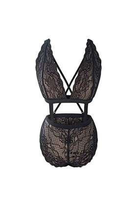 LDadgf Combinaison sexy en dentelle creuse pour femme - Trois points - Taille haute sexy - Grande taille, Noir , XXL