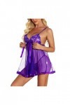 Nuisette pour femme - Lingerie sexy - En dentelle - Col en V profond - Doux et extensible - Nuisette sexy, Violet, XXXL